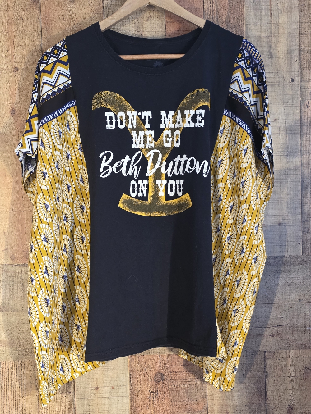 Upcycled Beth Dutton Graphic Short Sleeve Tee - Black and Mustard